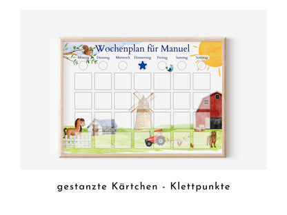 Wochenplan "Bauernhof" mit Name personalisiert, 246 Routine Karten, magnetisch, Routineplan für Kinder von Familie Nordstern