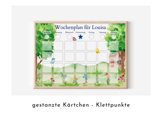 Wochenplan "Wiese" personalisiert für Kinder, 246 Routine Karten, laminiert, optional magnetisch, Routineplan mit Bildkarten nach Montessori