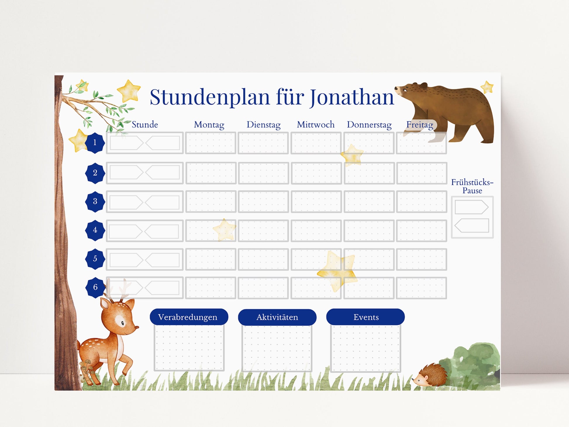 Stundenplan mit Namen personalisiert Tagesplan Schule Sofort-Download PDF Stundenplan Kinder Geburtstagsgeschenk zum Verschenken Wochenplan
