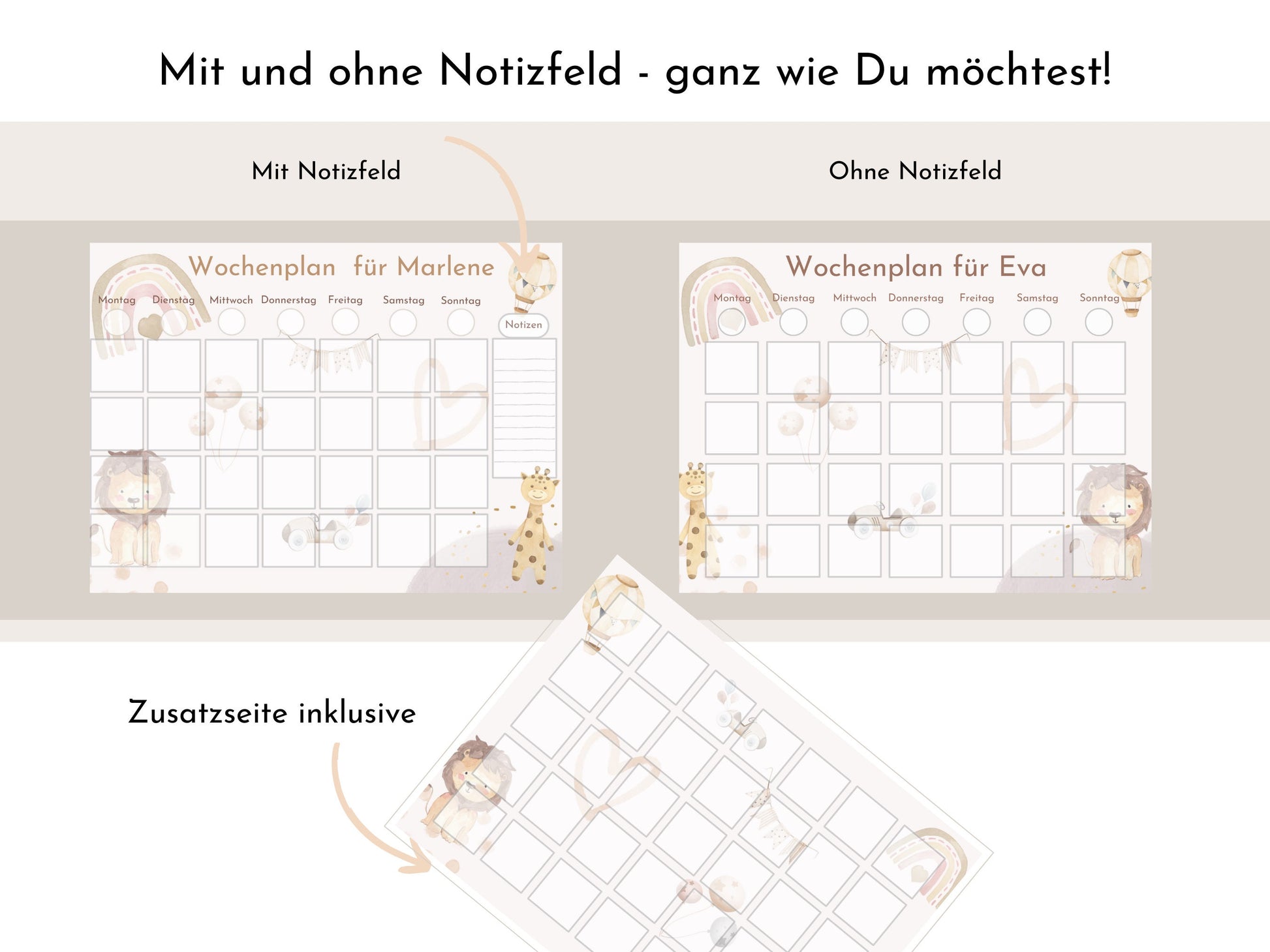Wochenplan für Kinder, 288 Kärtchen, mit Name personalisierbar, Sofort-Download, Wochenplaner für Kinder, Geburtstag Geschenk "Boho"