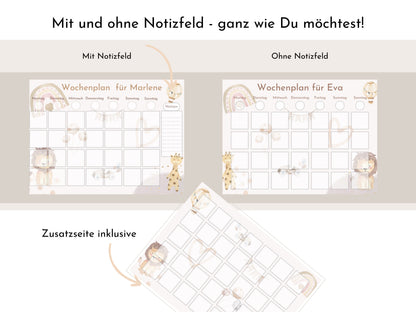 Wochenplan für Kinder, 288 Kärtchen, mit Name personalisierbar, Sofort-Download, Wochenplaner für Kinder, Geburtstag Geschenk "Boho"