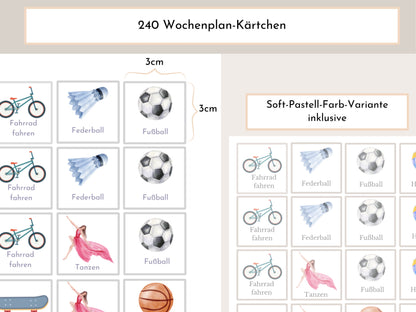 Wochenplan für Kinder, 288 Kärtchen, mit Name personalisierbar, Sofort-Download, Wochenplaner für Kinder, Geburtstag Geschenk "Boho"
