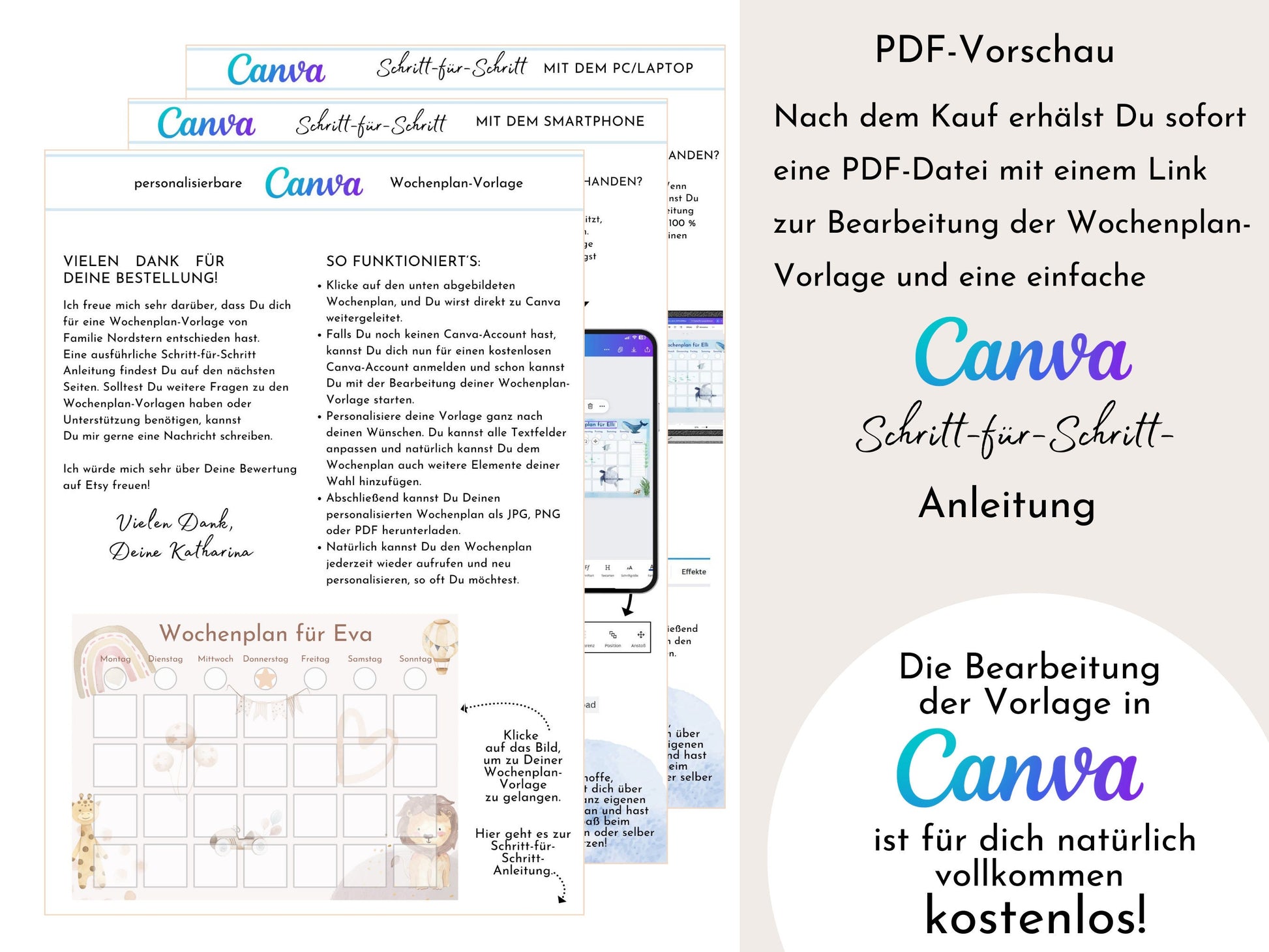 Wochenplan für Kinder, 288 Kärtchen, mit Name personalisierbar, Sofort-Download, Wochenplaner für Kinder, Geburtstag Geschenk "Boho"
