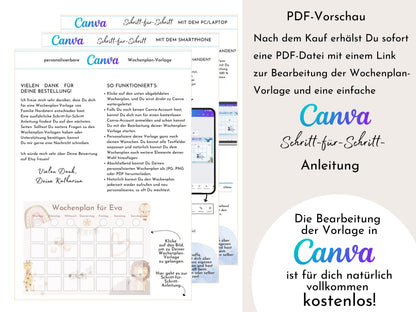 Wochenplan für Kinder, 288 Kärtchen, mit Name personalisierbar, Sofort-Download, Wochenplaner für Kinder, Geburtstag Geschenk "Boho"