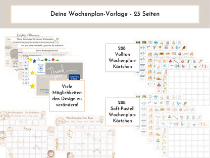 Wochenplan für Kinder, 288 Kärtchen, mit Name personalisierbar, Sofort-Download, Wochenplaner für Kinder, Geburtstag Geschenk "Boho"