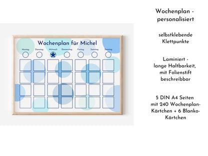 Wochenplan "Blaue Kreise" für Kinder und Teenager, 246 Routine Karten, personalisiert, laminiert, magnetisch, Geburtstag Geschenk Kind