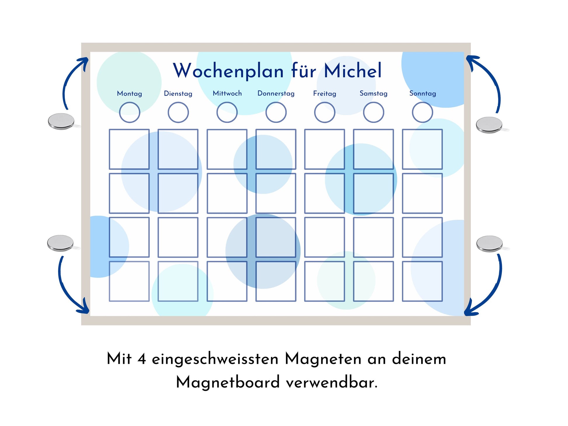 Wochenplan "Blaue Kreise" für Kinder und Teenager, 246 Routine Karten, personalisiert, laminiert, magnetisch, Geburtstag Geschenk Kind