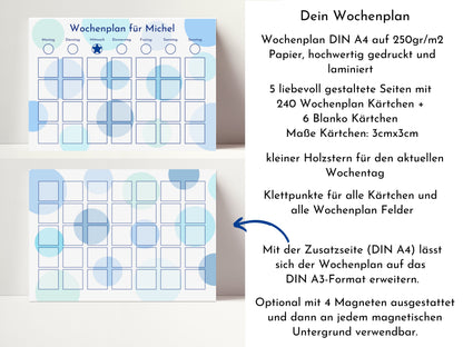 Wochenplan "Blaue Kreise" für Kinder und Teenager, 246 Routine Karten, personalisiert, laminiert, magnetisch, Geburtstag Geschenk Kind